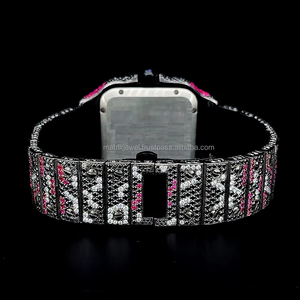 Reloj de acero inoxidable con incrustaciones de moissanita multicolor, completamente cubierto de moissanita, con cristal de zafiro y movimiento de cuarzo. - Product Image 3