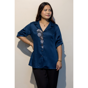 Camisa Elegante de Algodón Giza Azul EURELLA para Mujer, Moda Casual para Uso Diario - Product Image 3