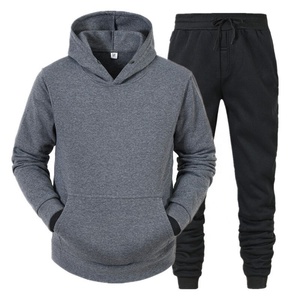 New Arrival 2021 Men's Plain Sweatsuits and Pants Sets Fleece Blank Tracksuits Solid Pullovers Oversized Hooded Streetwear Suits - Product Image 3