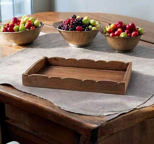 Flourish Hand-Carved Solid Wood and Bamboo Coffee Table Tray Single-Tier for Hotels & Restaurants Promotional Gift - Product Image 2
