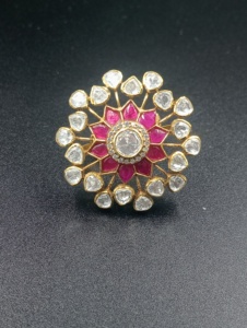 Amaira Jewels Classic Flower Shape 24K <b>Gold</b> Plated <b>Cocktail</b> <b>Ring</b> with Red Doublet Women's Wedding Jewelry - Product Image 3