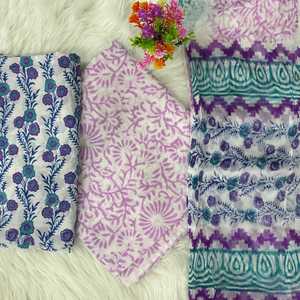 Cotton Unstitched Dress <b>Material</b> Pure Cotton Hand Block <b>Printed</b> <b>Material</b> Salwar Kameez Indian Pakistani Style Dress <b>Material</b> - Product Image 1