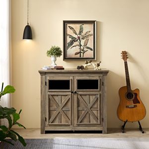Grande Credenza a 2 Ante per Ingresso, Soggiorno, Bar, Cantinetta Vini con Tavolo, Elegante Mobile in Legno per Conservazione Vini - Product Image 1