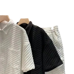 Costume d'été ample pour hommes Chemise à manches courtes en treillis + short Style britannique Costume décontracté deux pièces Jogger Outfit Tracksuit - Product Image 6