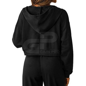 Cropped Zipper Hoodies For <b>Women</b> Boxy Fit Hooded <b>Tops</b> Long Sleeve Cotton Blend <b>Zip</b> <b>Up</b> Casual Modern Everyday Fashion - Product Image 2