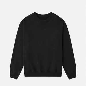 Sweat-shirt à col rond noir pour homme, coupe classique, en coton tricoté, pull décontracté pour l'automne, couleur unie, manches longues - Product Image 2