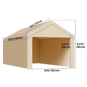Bâche de remplacement robuste pour abri de voiture 10 x 20 pieds, résistante aux UV, imperméable, pour tente de garage portable, avec parois latérales - Product Image 4