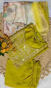 Yellow Embroidered Salwar Kameez Set Cotton <b>Kurta</b> with Pant and Dupatta <b>Women</b> Traditional Indian Outfit Casual Wear - Product Image 2
