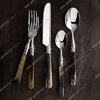 Lot de 5 couverts de luxe jetables biodégradables 18/10, très demandés, pour mariage et fête, avec manche en corne naturelle, en acier inoxydable