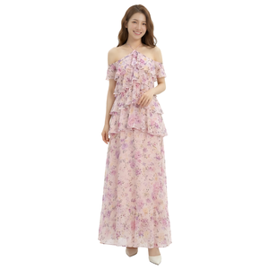 Vestido de Mujer de Alta Calidad, Vestido Largo con Volantes en Capas y Estampado Floral, Elegante Vestido de Chifón con Hombros Descubiertos para Playa o Verano - Product Image 1