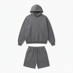 Private Label Streetwear Heavyweight 400 GSM <b>Hoodie</b> with <b>Shorts</b> <b>Set</b> Custom Logo <b>Men</b> Activewear Tracksuit - Product Image 5