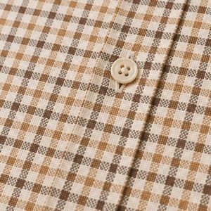 Chemise à manches longues pour homme en coton à petits carreaux beige marron, décontractée, boutonnée, personnalisable, vente en gros, vêtements de mode - Product Image 4
