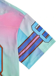 Camiseta Deportiva de Fútbol Americano con Malla Pastel, Cuello en V, Manga Corta, Personalizable con Número, Poliéster/Algodón - Product Image 4