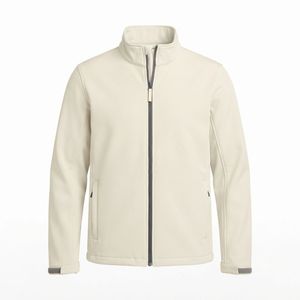 Chaqueta de Forro Polar Beige para Hombre, Cierre Completo, Cuello Alto, Casual, Resistente al Viento, Corte Regular, Color Sólido, Poliéster, Ropa de Otoño - Product Image 1