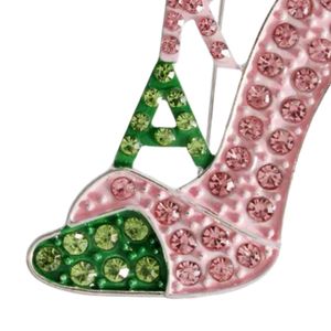 Broche de talon rose et verte pour femme, design chaussure en cristal, élégante broche décorative, accessoire cadeau pour fête, événement, usage quotidien - Product Image 4