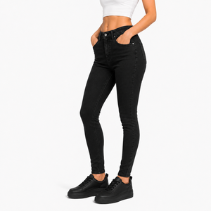 High Waist Skinny Black <b>Denim</b> Jeans Full Length Solid Color Casual Style Women's Pants Breathable Fit Autumn Wear - Product Image 5