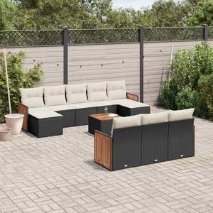 Ensemble de canapés de jardin noir et crème, meubles en rotin d'extérieur avec coussins en mousse haute densité, design contemporain imperméable - Product Image 1