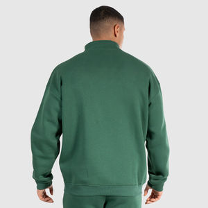 High Quality Dark Green Men's Half Zipper Sweatshirts Street Style Fleece Fabric <b>Thermal</b> Knitted Plain Dyed Technique Hoodies - Product Image 4