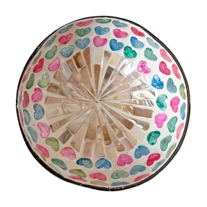 Cuenco Minimalista de Coco Lacado en Blanco - Incrustaciones de Mosaico de Perlas - Interior Moderno y Elegante - Product Image 1