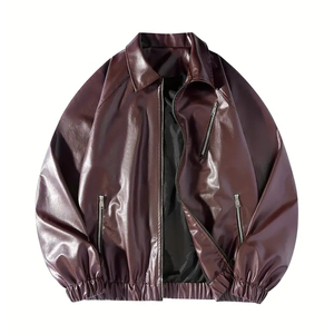 Chaqueta Bomber de Cuero Sintético PU de Diseño Personalizado a la Moda, Unisex, con Logotipo Personalizado, Estilo Vintage, Corte Holgado, Chaqueta Urbana - Product Image 5