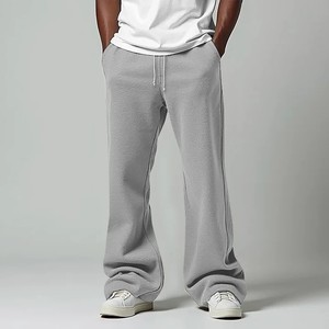 Men's <b>Black</b> Flare <b>Pants</b> Elastic Waist Drawstring Casual Wide Leg Cotton Trousers With Side Pockets Autumn Wear - Product Image 3