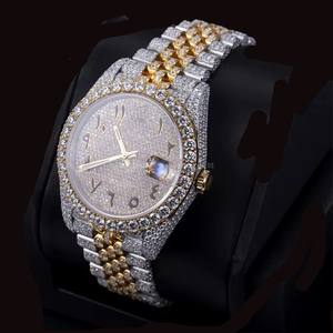 Montre de Luxe pour Homme, Entièrement Sertie de Diamants Moissanite Bicolores, Cadran Arabe, Boîtier à Lunette, Style Hip-Hop, Prix de Gros - Product Image 4