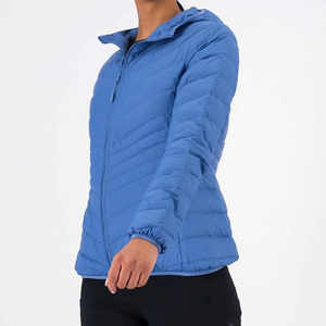 Chaqueta ligera con capucha para mujer, azul sólido, con cierre de cremallera, abrigo fino de plumón. - Product Image 3