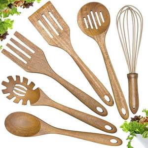 Ensemble de cuillères en bois naturel de qualité supérieure avec spatule de cuisine, louche, spatule à retourner et cuillère à mélanger pour la cuisine - Product Image 1