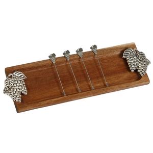 Plateau alimentaire rectangulaire en bois hôtels cuisine décoration plateau de rangement de vaisselle avec poignées en métal - Product Image 1