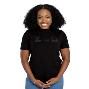 Camiseta de Mujer Zeta Phi Beta con Letras de Cuero de Serpiente Negro sobre Negro, 100% Algodón, Ropa de Hermandad, Moda Griega, Orgullo Universitario - Product Image 3