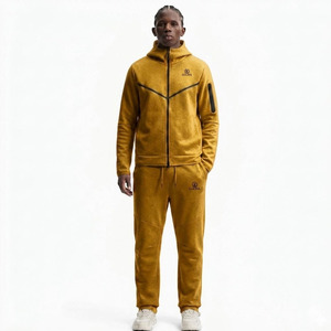 Men's Navy Blue Solid Hooded Reversible <b>Tracksuit</b> Fleece Drawstring Casual Breathable Quick Dry Eco-Friendly Lightweight - Product Image 3