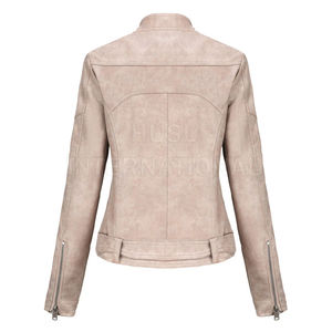 Chaqueta de Mujer Personalizada, Transpirable, de Cuero Sintético con Relleno de Algodón, Decoración de Cuero, Estilo Motero - Product Image 3