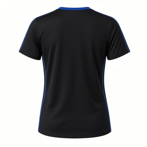 Camiseta Negra Zeta Phi Beta para Mujer, con Apliques de Letras Griegas en Azul Rey, Cuello Redondo con Ribete Azul, Manga Corta, Estilo Jersey - Product Image 2