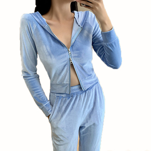 Survêtement à capuche uni pour femme, fermeture éclair intégrale, poches latérales, style décontracté, vêtement d'automne, matière Spandex Polyester - Product Image 6