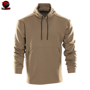 Sudadera con capucha de caza para hombre, de forro polar, color caqui sólido, con cuello cruzado, cuello alto, cordón ajustable y cremallera doble. - Product Image 2