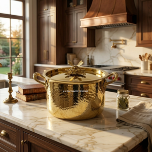 Handcrafted Nature-Inspired Golden <b>Cookware</b> Large Hammered Metal Pot with Decorative Butterfly Knob High-End Tabletop Casserole - Product Image 1