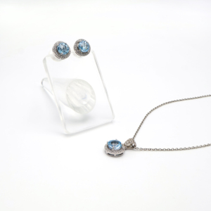 Sparkling Blue Sky Topaz Rondel Pendant and <b>Earrings</b> <b>Set</b> 8MM for Modern Women Gemstone Jewelry Best Choice - Product Image 5