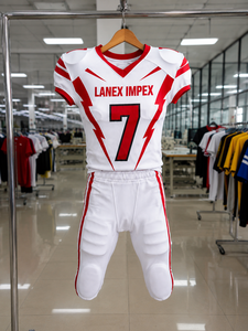 Nuevo Diseño de Uniforme de Fútbol Americano para Hombre, Conjunto de Jersey y Pantalones con Estampado por Sublimación en Blanco y Rojo, Número 7, Poliéster Transpirable - Product Image 6