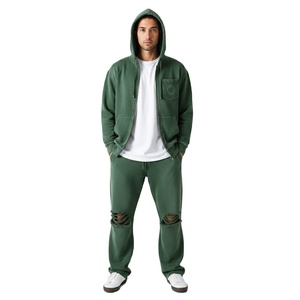 Survêtement décontracté pour homme, délavé à l'acide, 100 % coton, écologique, respirant, léger, entièrement personnalisable, manches longues - Product Image 1