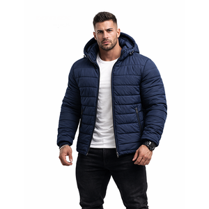 Veste matelassée d'hiver pour homme, à capuche, légère, chaude, zippée, décontractée, coupe-vent, bleu marine - Product Image 1