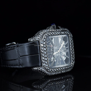 นาฬิกาโครงกระดูกประดับเพชรสีดำแบบพรีเมี่ยมสีดำ VVS Moissanite นาฬิกากลไกสีดำสำหรับใช้ในงานปาร์ตี้ของขวัญ - Product Image 3