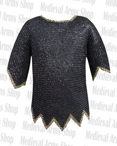 Camisa de malla de acero dulce hecha a mano, de media manga, diseño en zig-zag con anillo de latón, armadura de caballero para recreación histórica - Product Image 2