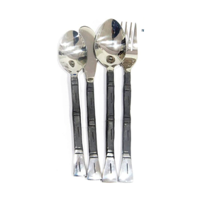 Ensemble de couverts de luxe 4 pièces en acier inoxydable avec poignée perlée, durable, compatible lave-vaisselle, couteau, fourchette, cuillère, finition poli miroir - Product Image 2