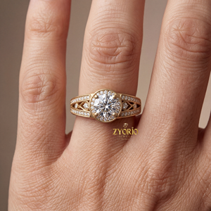 Anillo de Lujo Plateado en Plata con Filigrana Vintage, Zirconia y Halo, Diseño de Tallo Dividido y Pavé, para Compromiso, Boda, Fiesta, Regalo para Mujer - Product Image 4