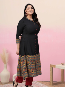 Blusa de Algodón con Estampado Zig Zag, Kurta, Anarkali Geométrica, Color Mostaza, Ropa Étnica para Mujer, Secado Rápido, Protección Solar, Moda de Verano - Product Image 2