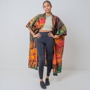 Tie Dye rayonne tissu Long Kimono Boho Style dame plage vacances d'été couvrir Sexy Resort porter femmes Kimono grande taille Kimono - Product Image 1