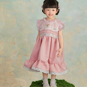 Comfortable <b>Pink</b> <b>Girl</b> <b>Dress</b> Lace Ruffle Flower Patchwork Embroidered Princess <b>Dress</b> <b>for</b> Party Birthday Koko San <b>Dress</b> - Product Image 1