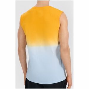 Men's <b>Yellow</b> Blue Pink Printed Sleeveless Tank <b>Top</b> O-Neck Quick Dry Knitted Sporty Workout <b>Vest</b> for Gym - Product Image 2