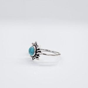 Handcrafted 925 Sterling Silver Round Turquoise Sun Flower <b>Ring</b> <b>Adjustable</b> Bohemian Gemstone Jewelry for Women - Product Image 4