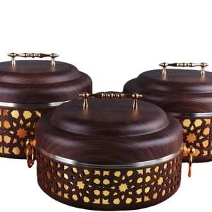 Ensemble de réchauds de luxe en acier inoxydable avec couvercle en bois, chauffe-plats ronds pour buffet, service de traiteur - Product Image 1